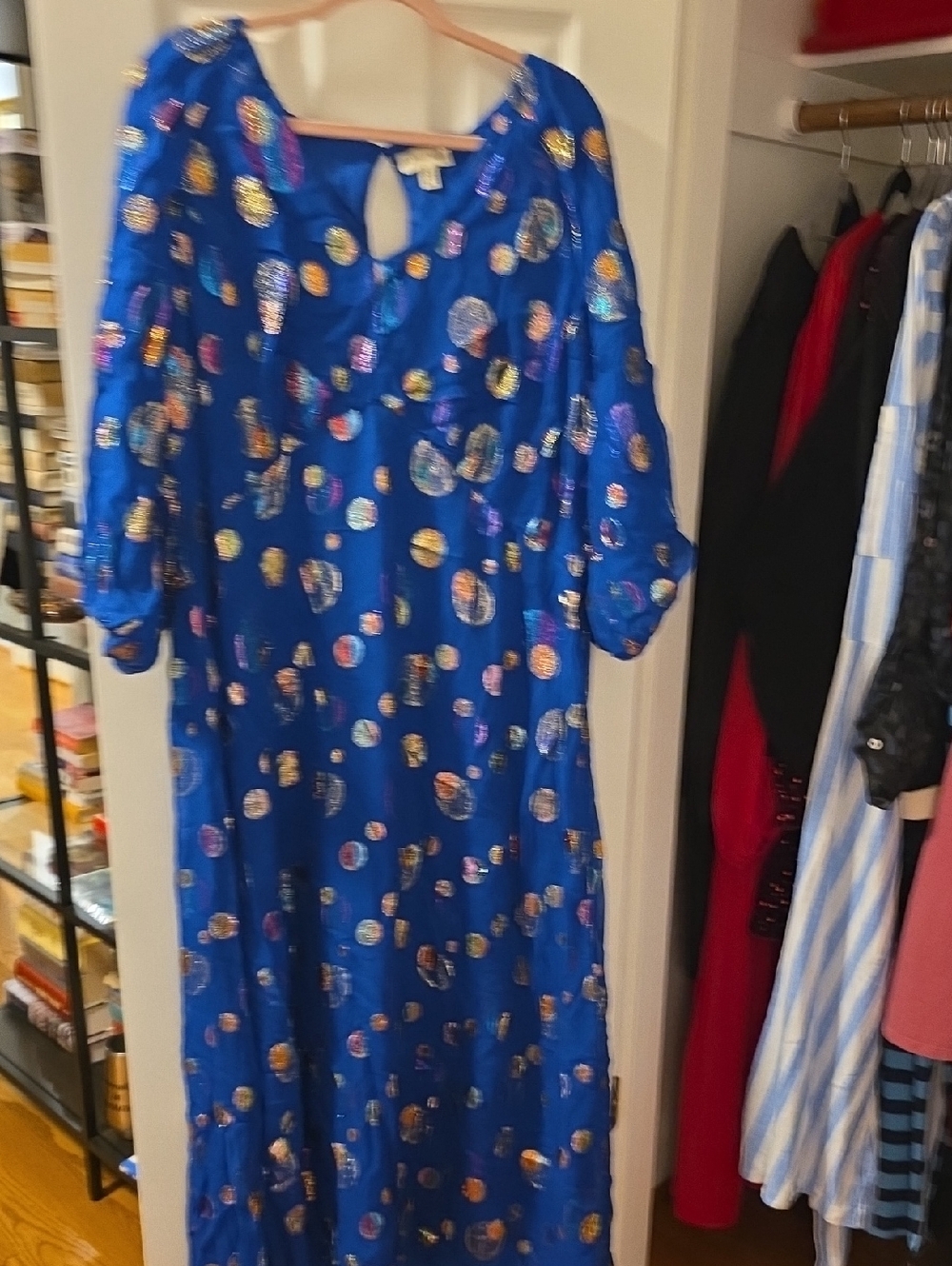 Blue Sequin Dot Midi Dress - Brand Unspecified